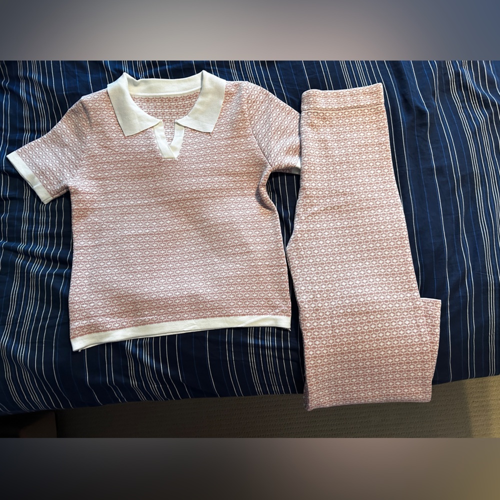 Pink and Cream Knit Sweater and Pants Set